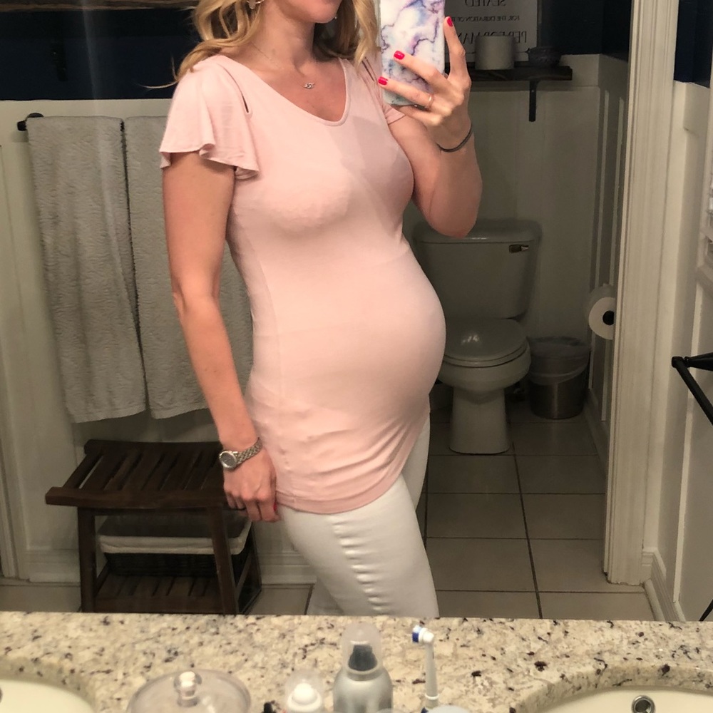 Feminine flutter sleeve maternity shirt